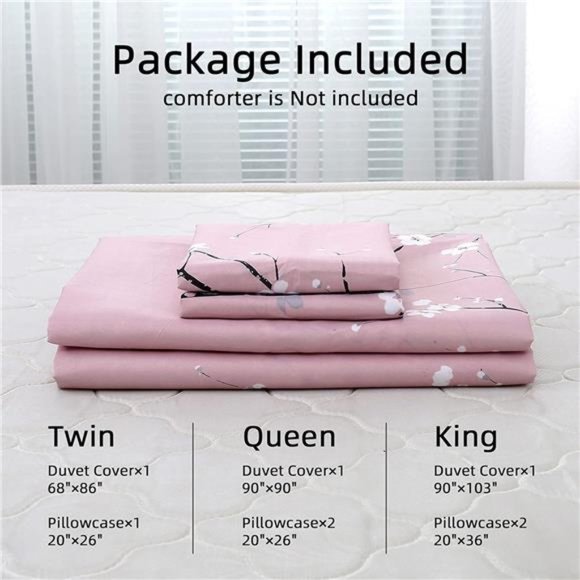 Floral Duvet Cover Set King, Pink Flower Plum Pattern Comforter Cover Set - Picture 5 of 6